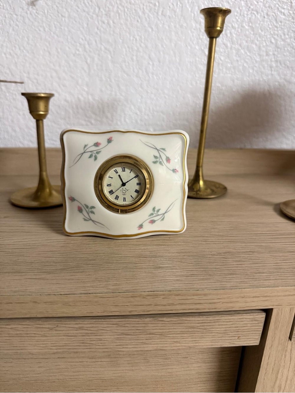Lenox Porcelain Rose Manor Clock in Cream, Pink and Gold